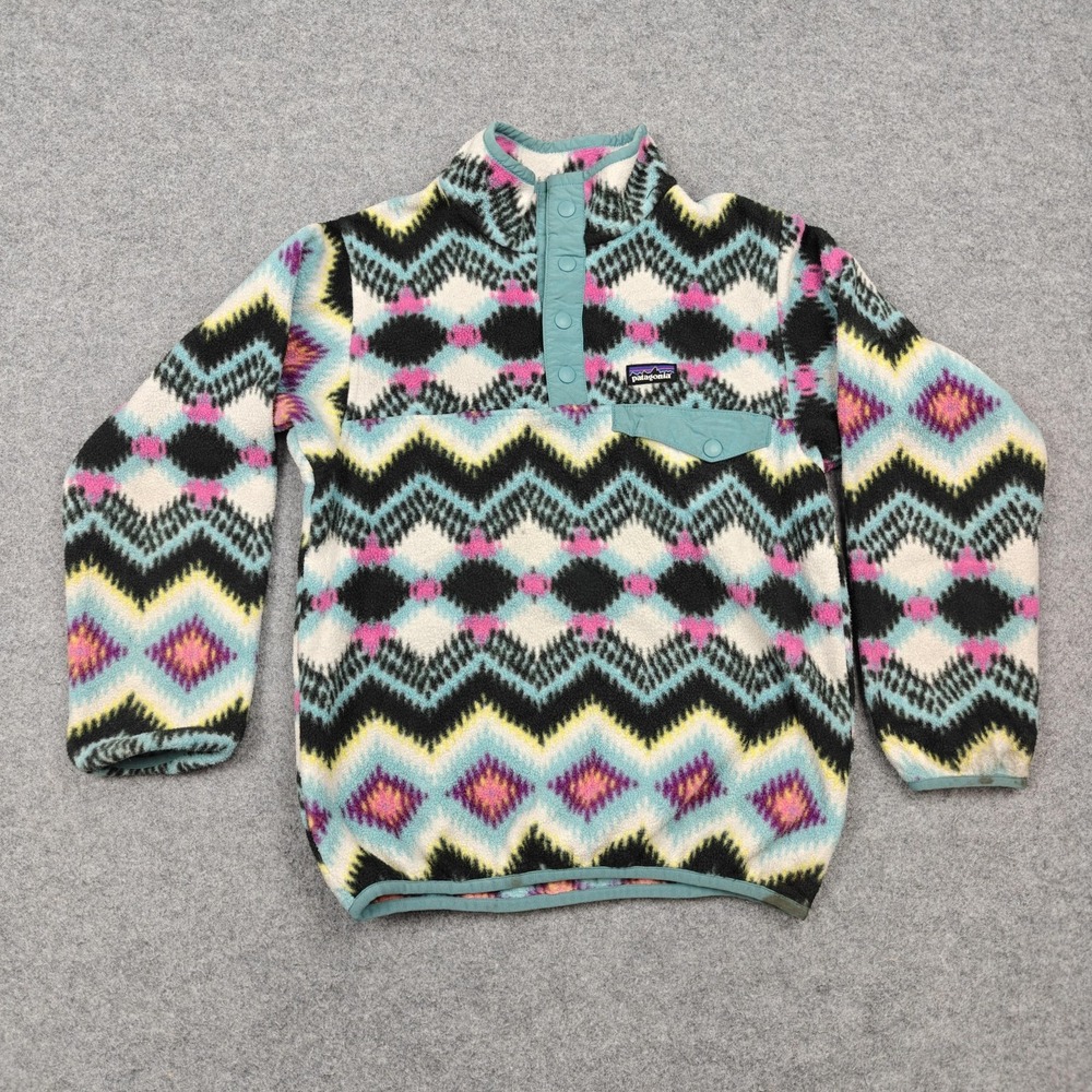 Patagonia Jacket Girls M 10 Multicolor Synchilla Fleece Snap Pullover Warm